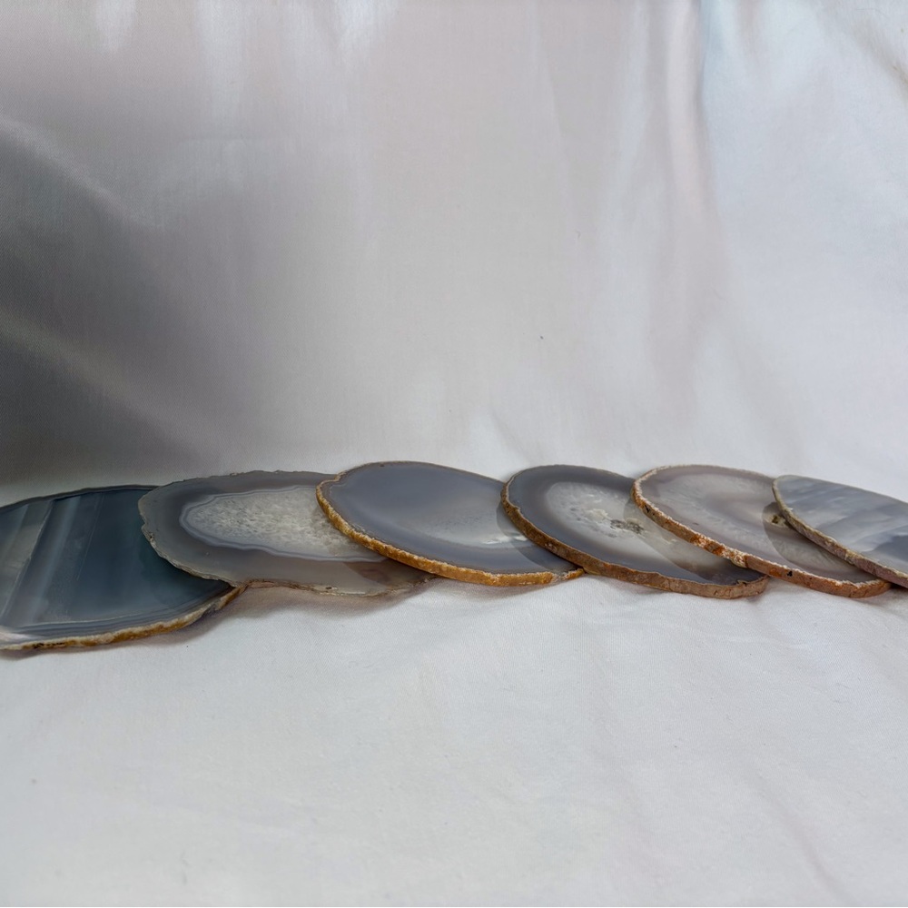 Gray, Tan and White Polished Agate Coasters - Set of 6 - Picture 10 of 15